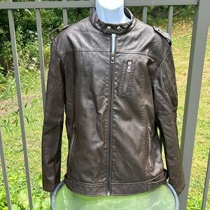 Chou Yatou Men’s Brown Faux Leather Moto Jacket Size XL